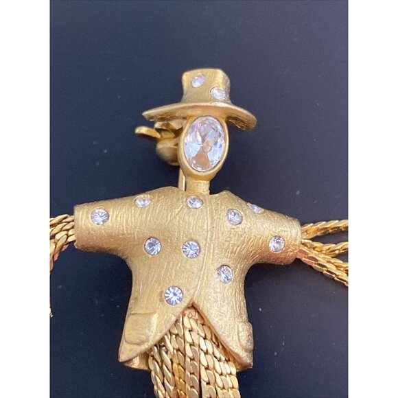 Estate Gold Tone Scarecrow Brooch w/ Rhinestones Bling Grannycore - Picture 3 of 10